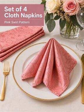 Set of 4 Blush Pink Jacquard Cloth Dinner Napkins 19” Table Linens